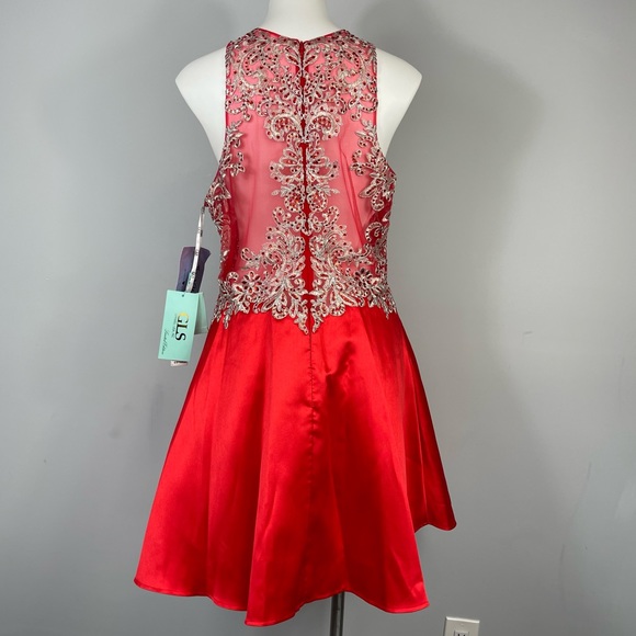 GLS Apparel Elizabeth A-Line Short Dress NWT Jewel Neck Sleeveless Satin Red XL - Picture 5 of 16